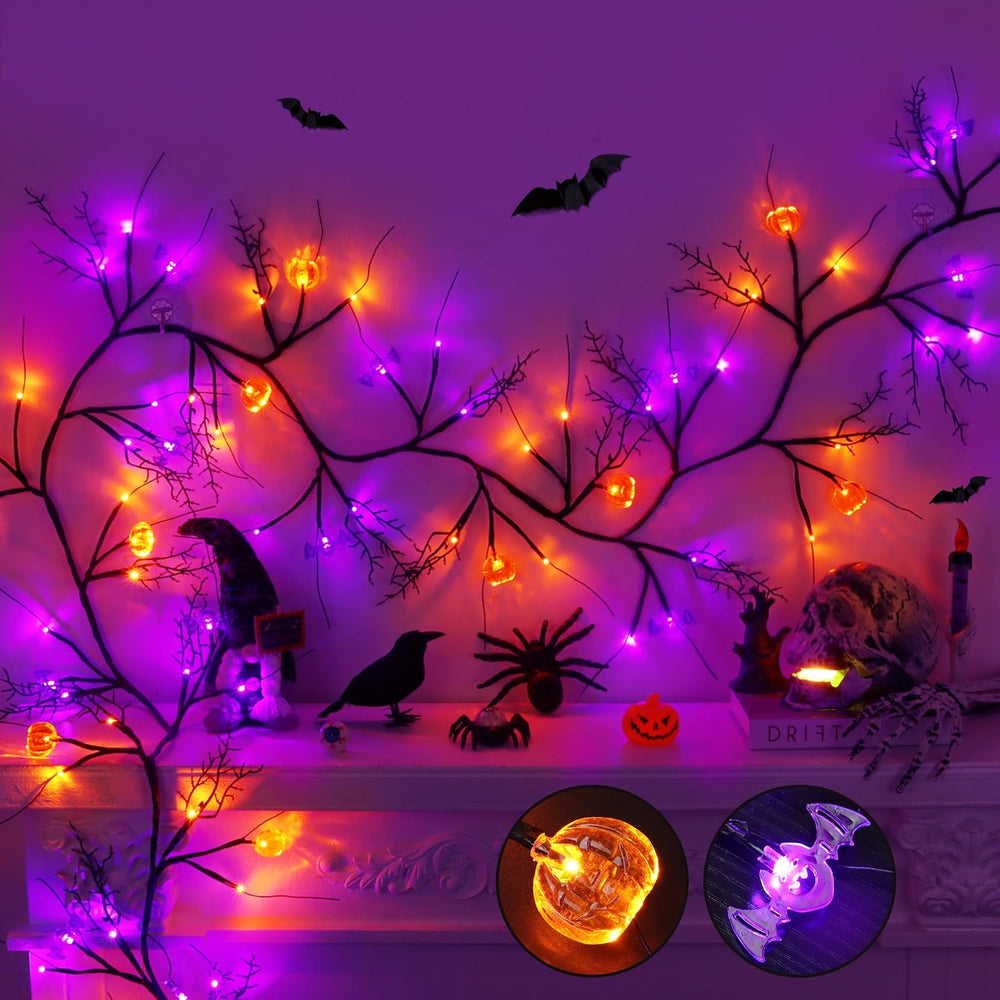 9FT 72 LED Halloween Garland with Lights Lighted Black Willow Vine Decoration...
