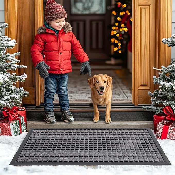 Smiry Front Door Mat Outside Entrance, Heavy Duty Natural Rubber Doormat - Image 8