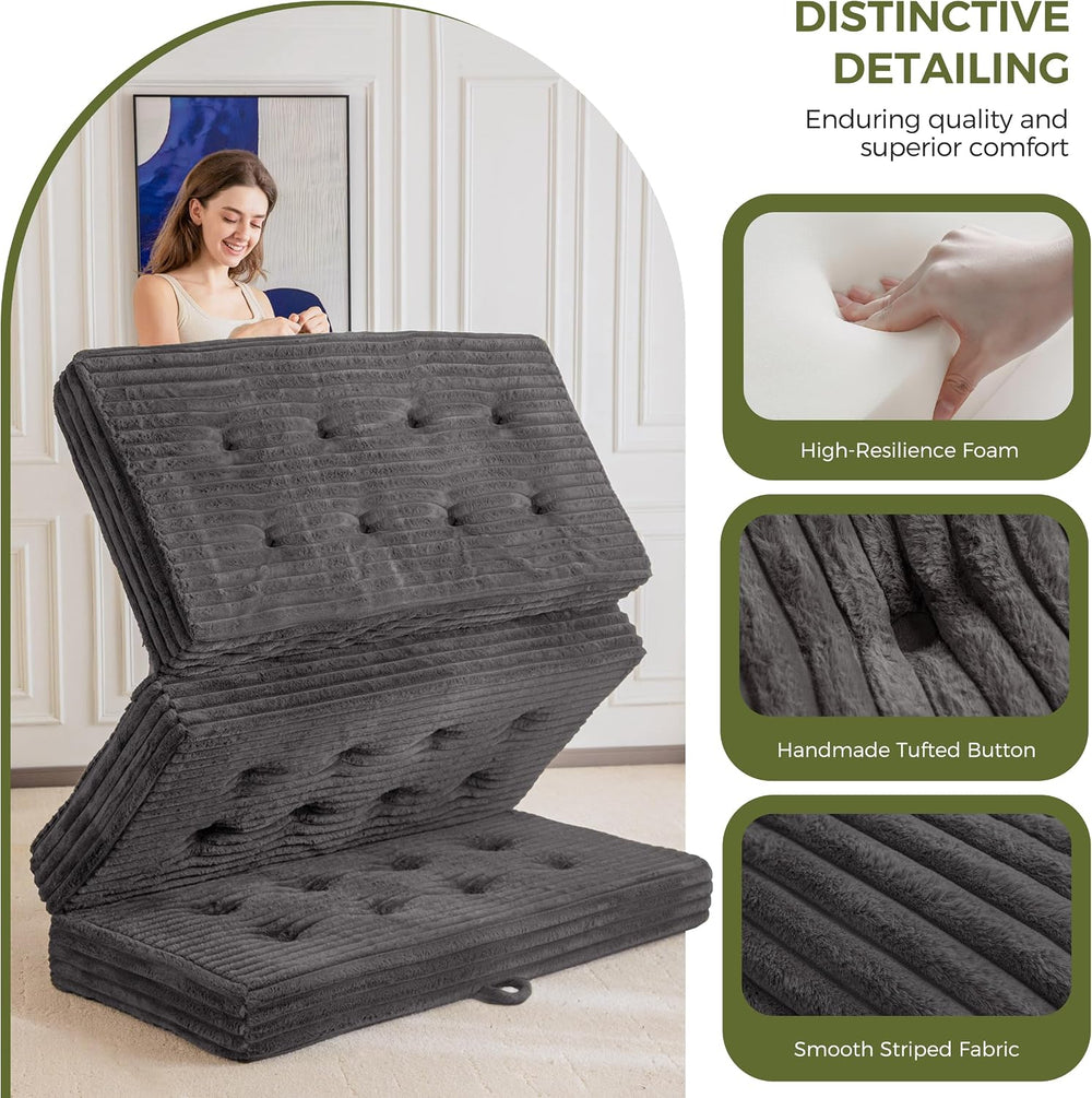 MAXYOYO Folding Sofa Couch Bed, 6 Inch Tri-Fold Floor Sofa Bed, Folding Mattr...