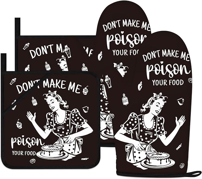 Funny Oven Mitts and Pot Holders Sets Black Kitchen Accessories Cute Kitchen by HAISUKA