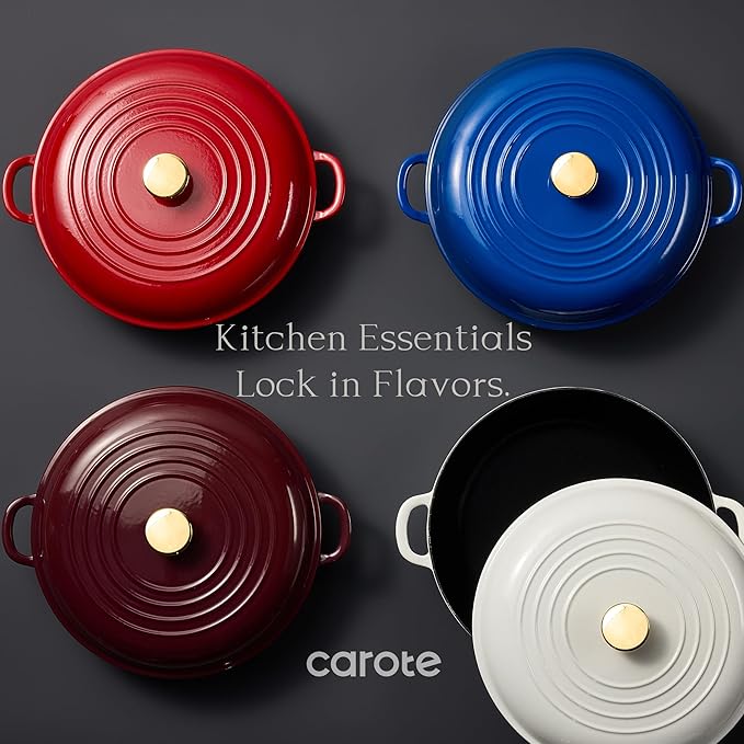 CAROTE 3.4QT Enameled Cast Iron Braiser Pan, Shallow Dutch Oven Casserole - Image 6