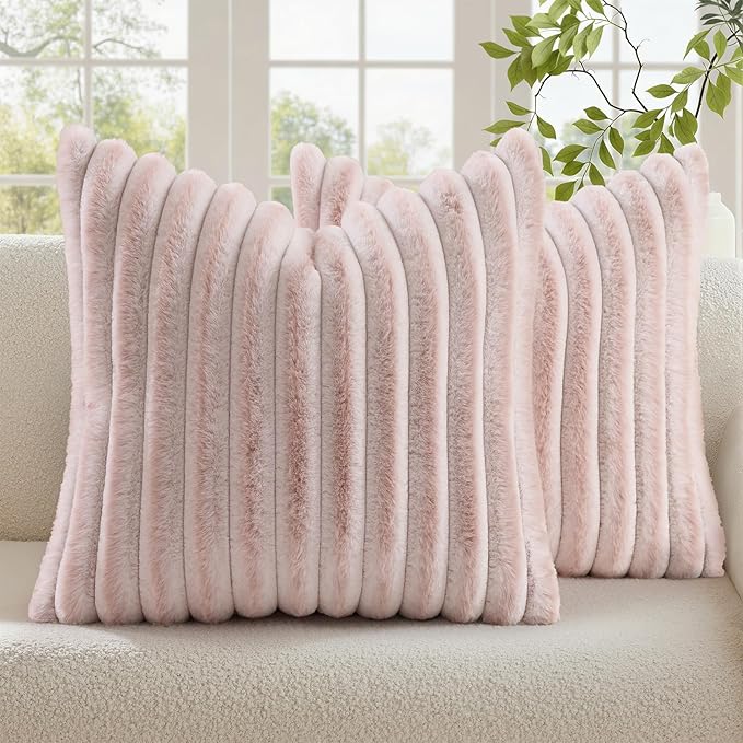 decorUhome Summer Cozy Faux Fur Throw Pillow Covers 22x22 Set of 2 Decorative by decorUhome