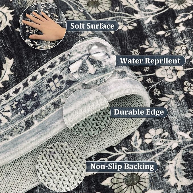 Yamaziot Washable Runner Rug 2x3 – Non Slip Small Entryway Rug Boho Floral Rug - Image 5