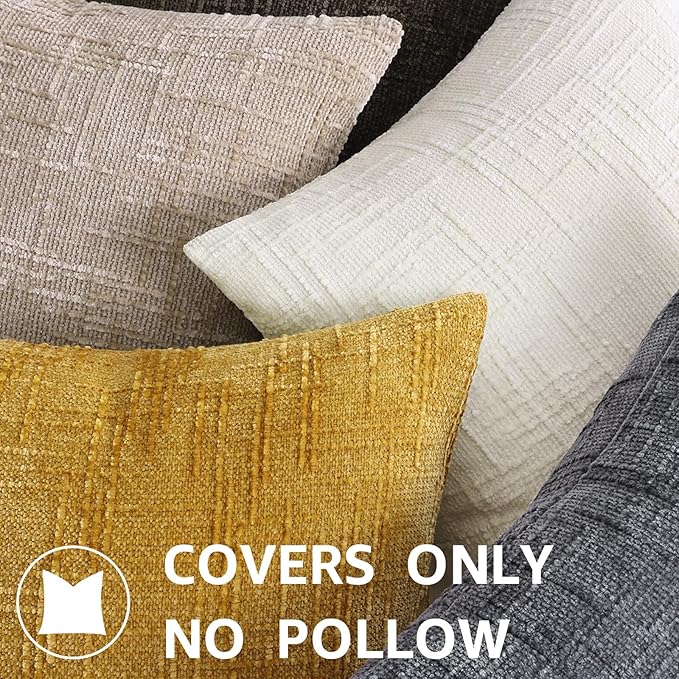 decorUhome Summer Mustard Yellow Chenille Euro Sham Throw Pillow Covers 26x26 - Image 8