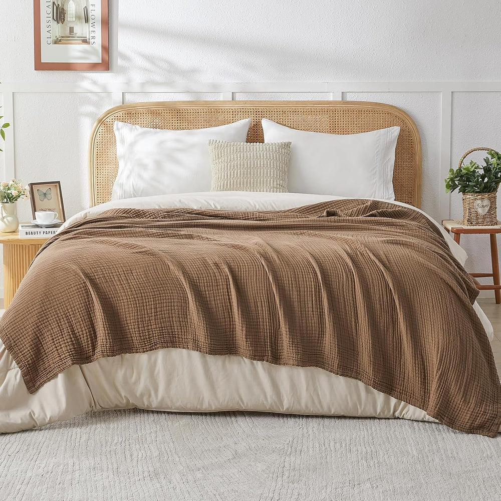 EMME Muslin Blankets for Adults Large Throw Blanket Couch Brown 50" x 71...