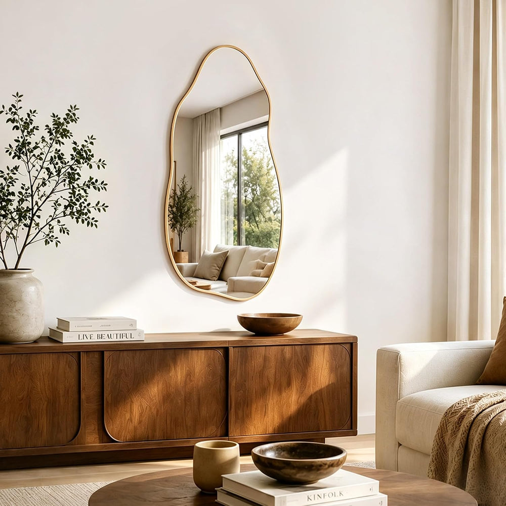 Matte Gold 30x16.5 Inch Irregular Freeform Wall Mirror