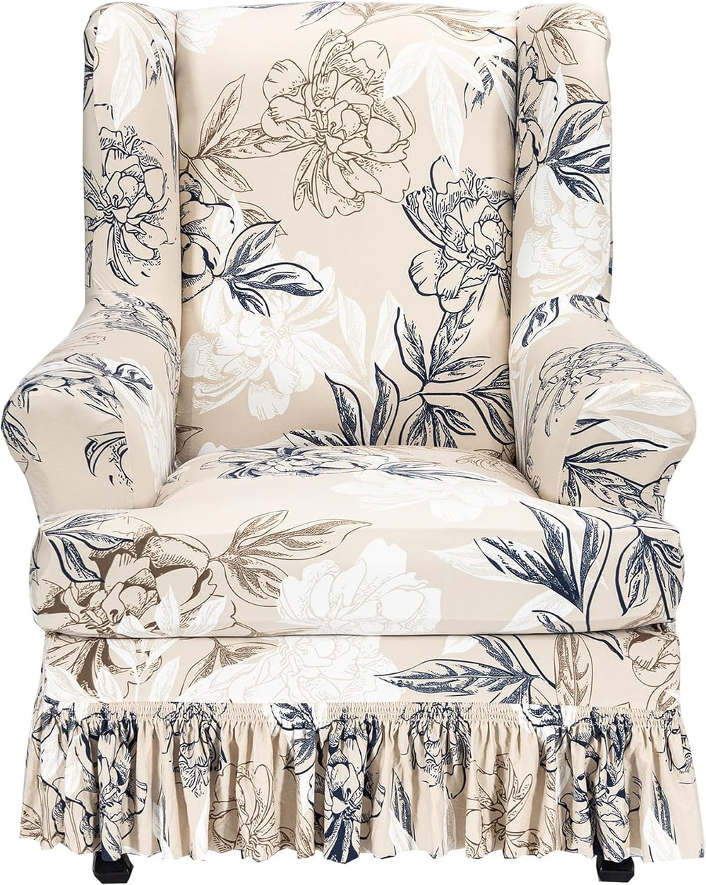 CRFATOP 2 Piece Stretch Wingback Chair Cover with Skirt for Living Room,02