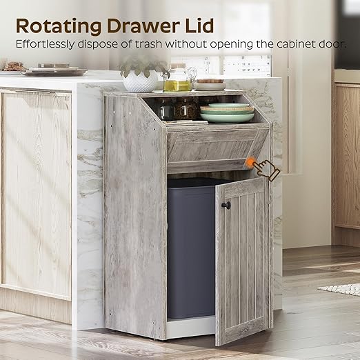 YATINEY Trash Cabinet, Freestanding Trash Can Cabinet, Wooden Recycling - Image 4