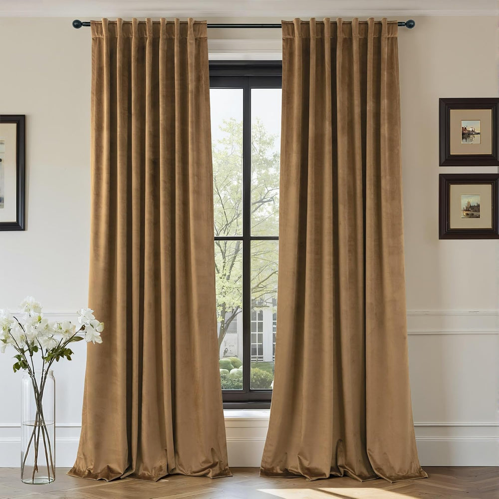 Velvet Curtains 84 Inch Length 2 Panels Set Gold Brown Light Blocking Thermal...