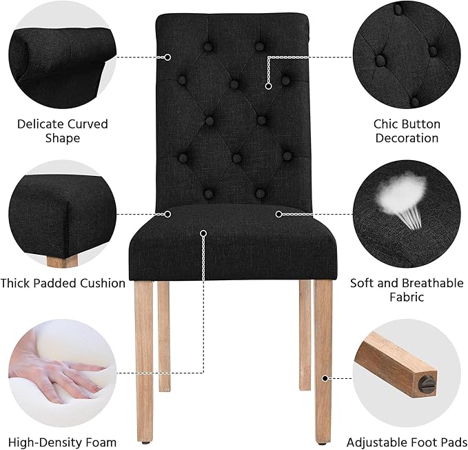 Yaheetech Dining Chairs Set of 6 Fabric Upholstered Dining Room Chairs with B...