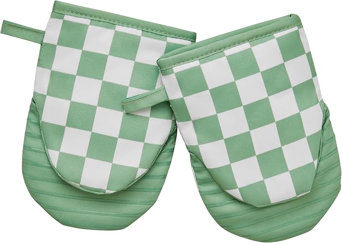 Ohocut Sage Green Checkered Mini Oven Mitts Heat Resistant, Vintage Retro by Ohocut