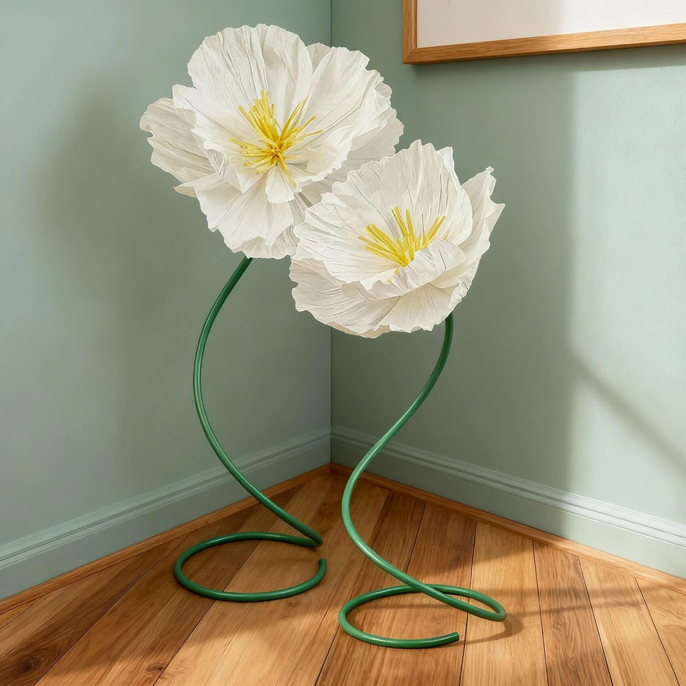 2 Pcs 5ft Large Paper White Poppy Flower Giant Artificial Poppies