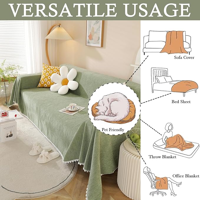 HANDONTIME Couch Cover Green Sofa Covers L Shape Sage Couch Cushion Cover Dog - Image 3