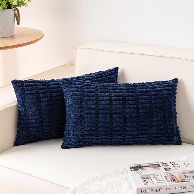 Pack of 2 Corduroy Decorative Throw Pillow Covers 12x24 Inch Soft Striped by Unknown