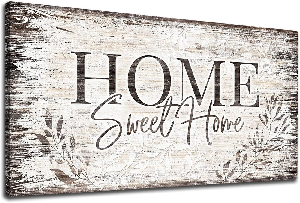 Home Sweet Home Wall Art Dark Brown Rustic Farmhouse Canvas Sign, 20"x40...