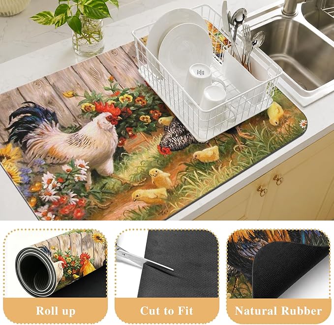 Kitchen Countertop Dish Drying Mat, Super Absorbent Coffee Bar Mat - Image 3