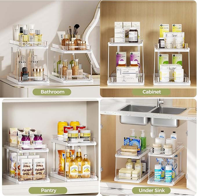 Delamu 2-Tier Bathroom Under Sink Organizers and Storage, Pull Out Cabinet - Image 7