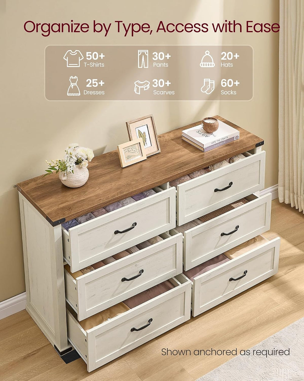 VASAGLE Modern 6-Drawer Dresser, Clothes Storage Cabinet