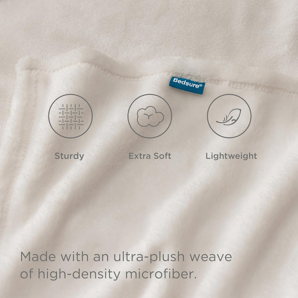 Bedsure GentleSoft Fleece Blankets Queen Size Linen Beige - Soft Lightweight ...