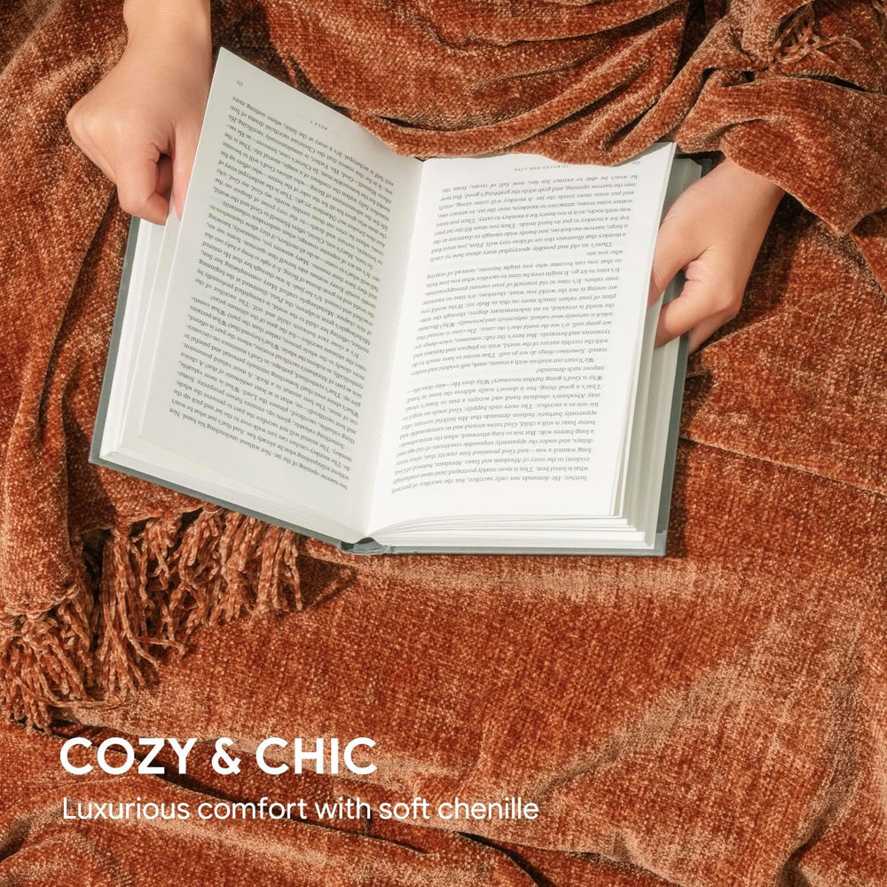 RECYCO Throw Blanket Soft Cozy Chenille Throw Blanket with Fringe Tassel for ...
