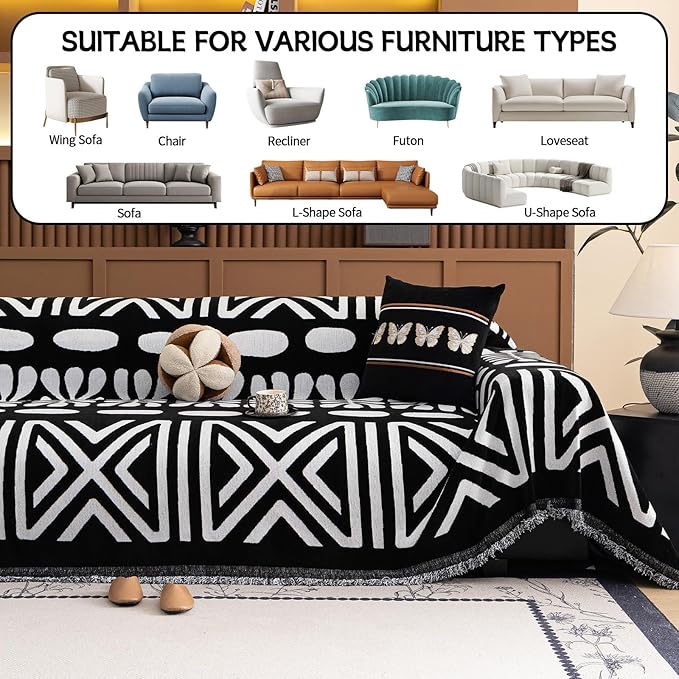 HANDONTIME Boho Couch Cover Blanket Geometric Striped Pet Covers - Image 8