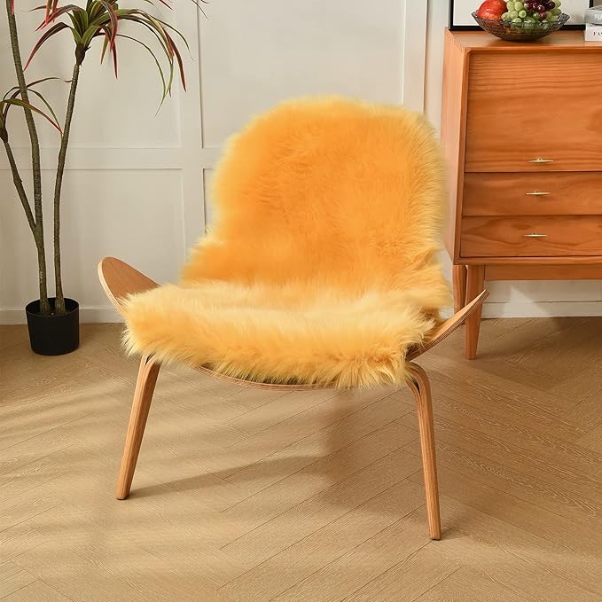 duduta Yellow Faux Sheepskin Rug 2x3 ft, Small Fluffy Shag Fur Rug - Image 6