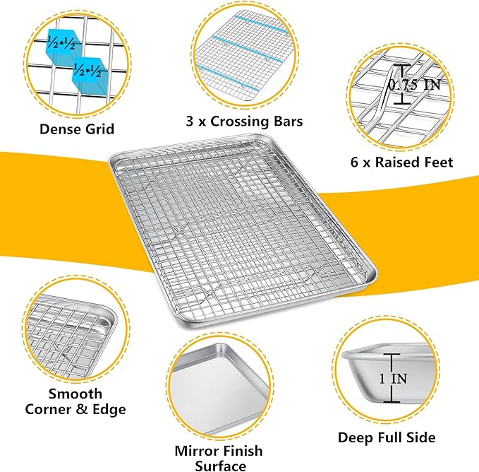 P&P CHEF 17.5 Inch Baking Sheet and Rack Set, Stainless Steel Cookie Sheets - Image 3