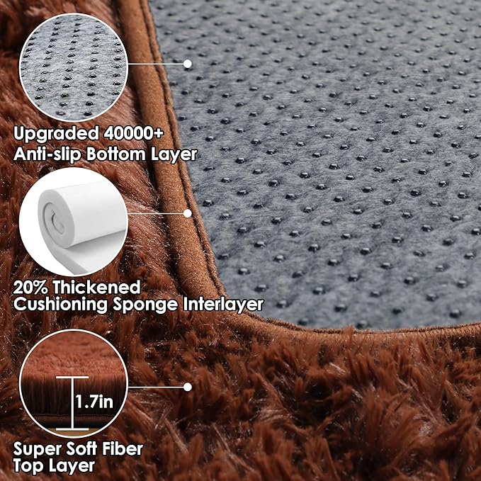 ONASAR Brown Runner Rugs for Bedroom Living Room, Fluffy 2x6 Bedside Hallway - Image 3