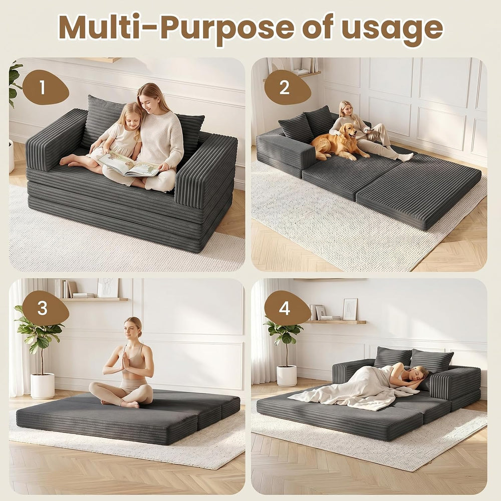 Boneless Loveseat Sofa Bed,Small Couch Bed Futon Sleeper Sofa,Convertible Pul...