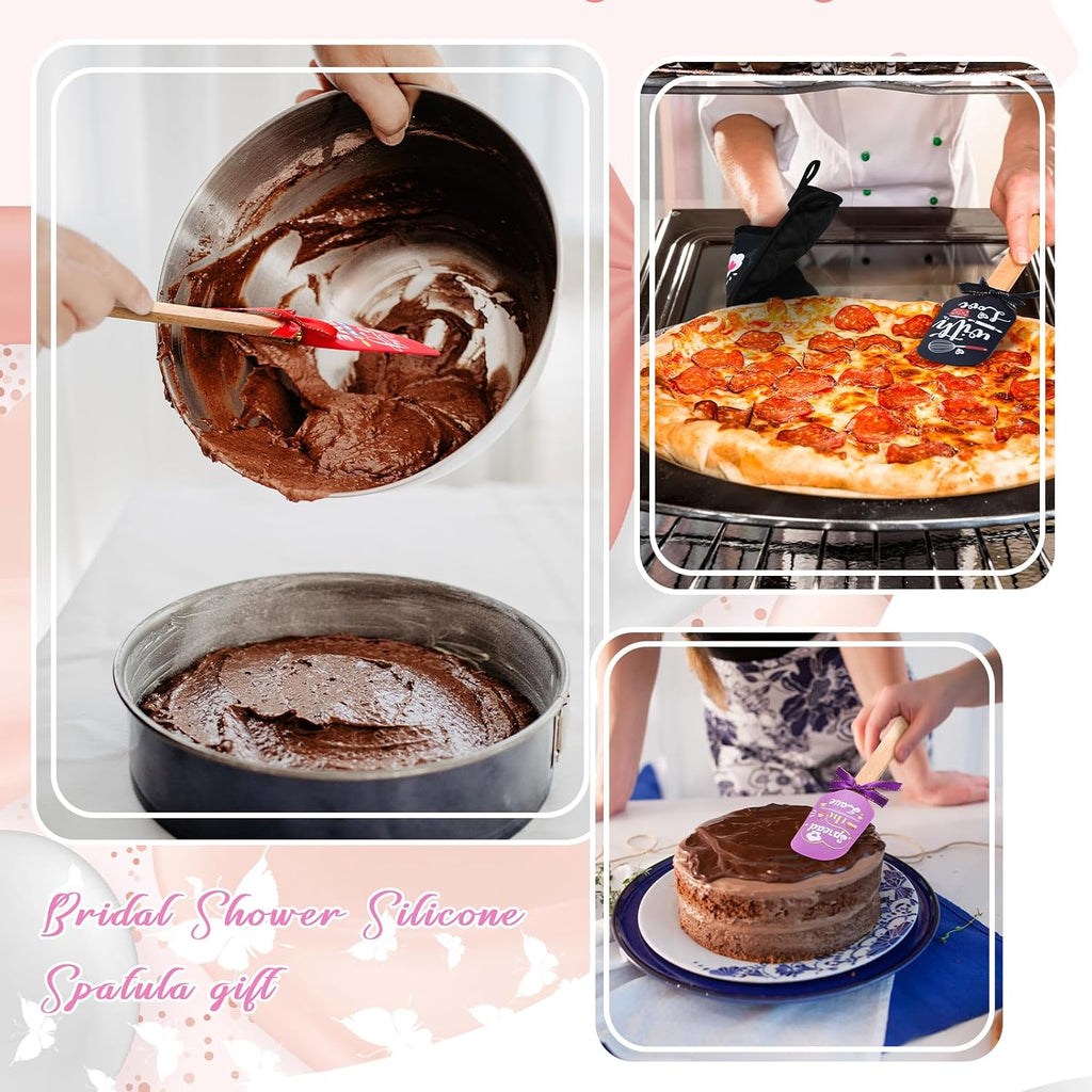 Zhehao 12 Pcs Bridal Shower Silicone Spatulas Pot Holders Set Heat Resistant Pot Holders with Pocket Baking Gifts for Games Prize Wedding Baby Shower Party Supplies(Wedding Style, 12 Pcs)