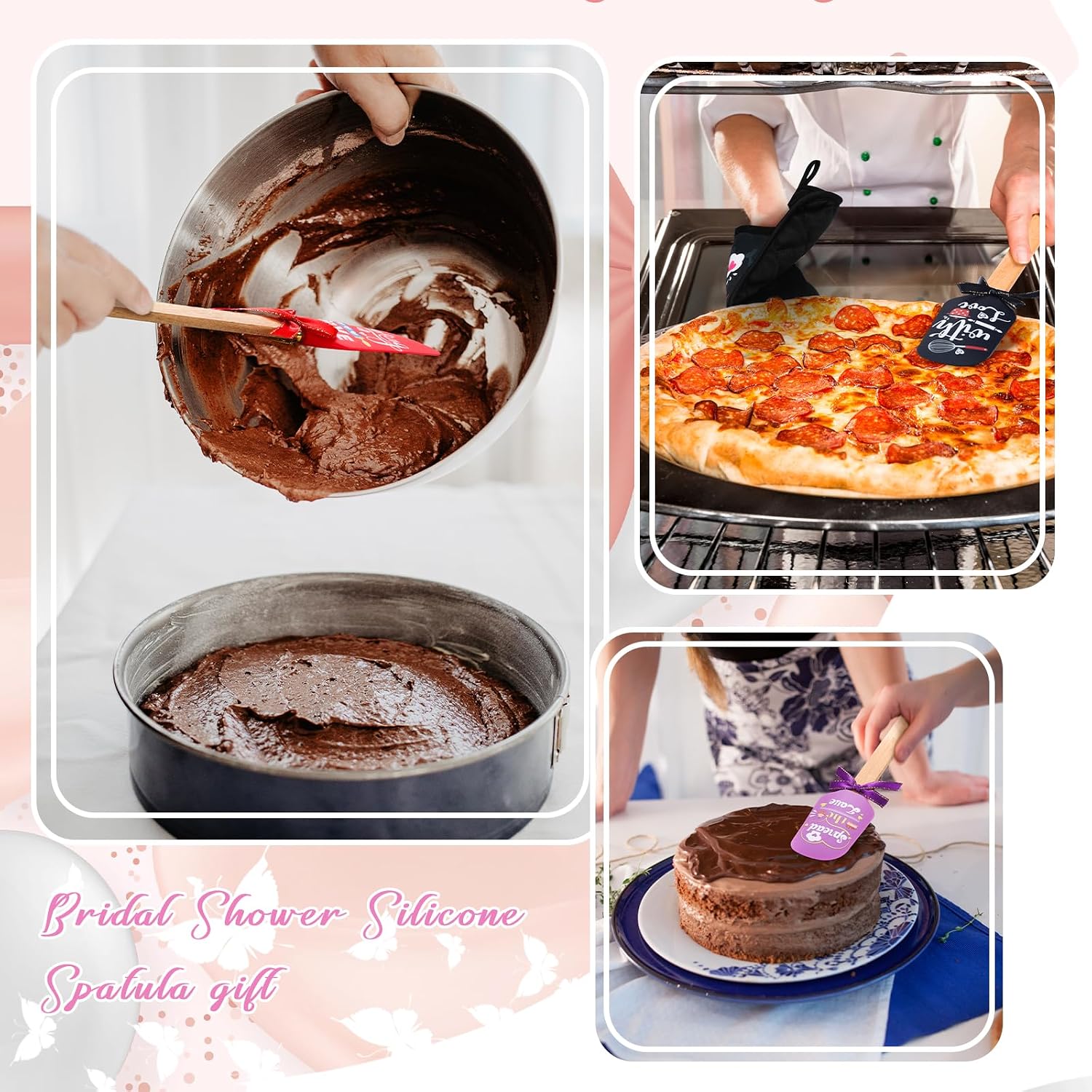 Zhehao 12 Pcs Bridal Shower Silicone Spatulas Pot Holders Set Heat Resistant Pot Holders with Pocket Baking Gifts for Games Prize Wedding Baby Shower Party Supplies(Wedding Style, 12 Pcs)