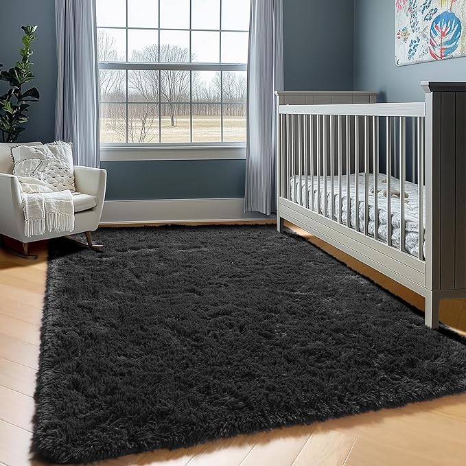 ONASAR Black Area Rugs for Living Room Bedroom, 5x8 Fluffy Shaggy Rug, Soft - Image 7