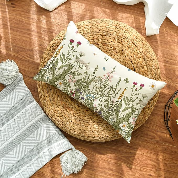 AVOIN colorlife Wildflowers Fall Throw Pillow Cover, 12 x 20 Inch Flower - Image 2