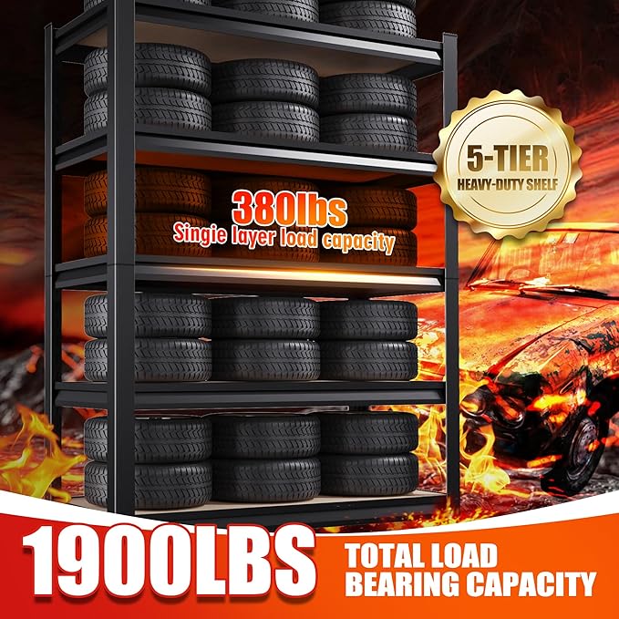 5-Tier Heavy Duty Metal Shelving Units, Adjustable Steel Storage Racks - Image 4