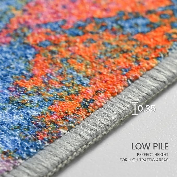 Ompaa Living Room Rug 5x7 Rainbow Area Rugs Washable Boho Colorful Rug Non Slip - Image 7