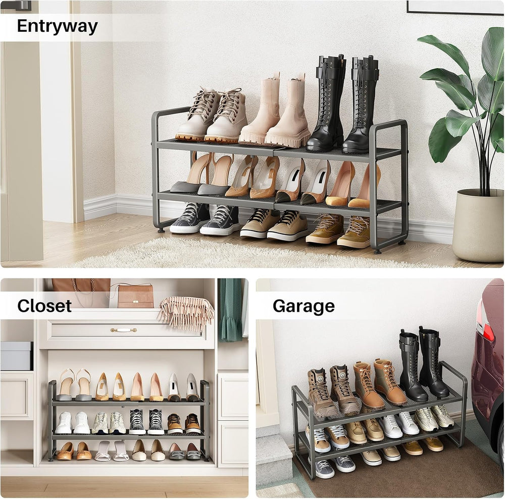 SNTD Expandable Metal Shoe Rack for Closet, Entryway & Garage, 2-Tier, Gr...