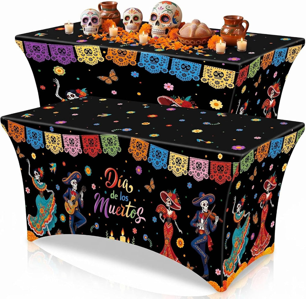 Moukeren 2 Pcs Day of The Dead Tablecloth 6 ft Halloween Dia De Los Muertos