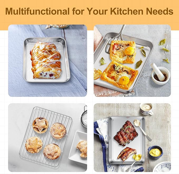 TeamFar Toaster Oven Tray and Rack Set, 9.3’’ x 7’’ x 1’’, Stainless Steel - Image 4