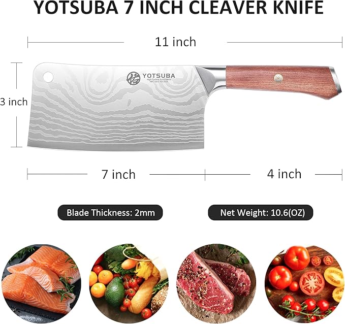 YOTSUBA Cleaver Knife 7 inch Ultra Sharp High Carbon Steel Vegetable Meat - Image 2