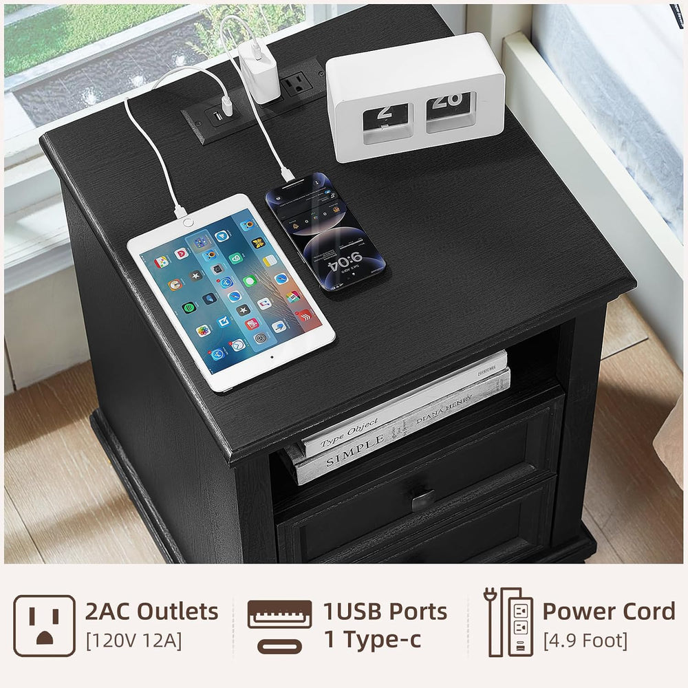 SAVOR LIFE Farmhouse Dresser and Nightstand Set of 2, Black