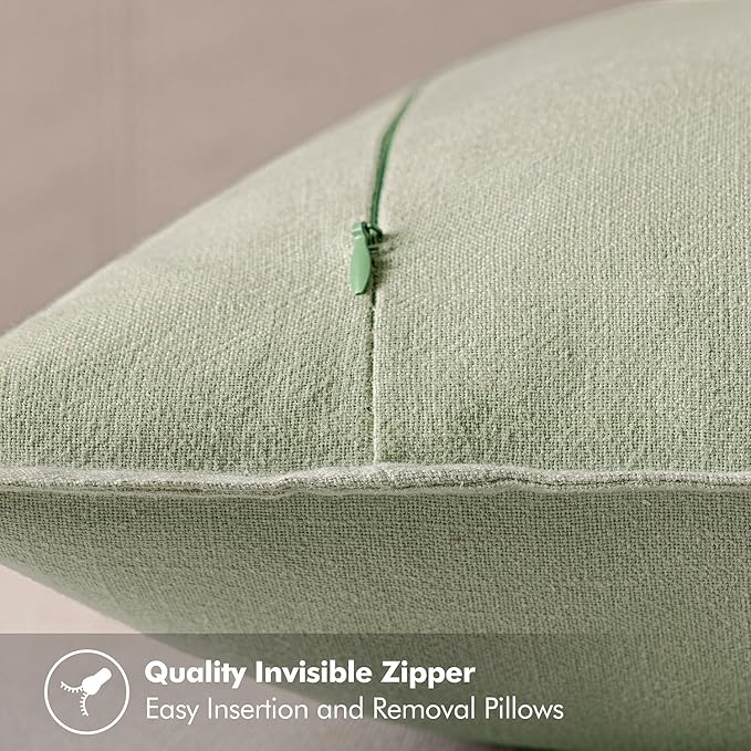 MIULEE Decorative Linen Pillow Covers 20x20 Inch Light Green ​Boho Farmhouse​ - Image 3