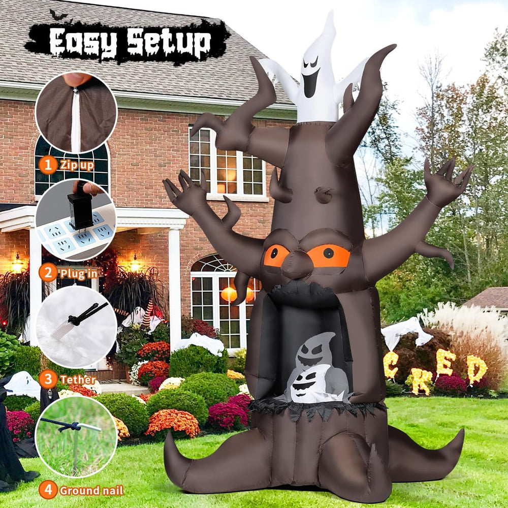 GOOSH 9 FT Halloween Inflatable Animated Dead Tree Outdoor Decorations Blow U...