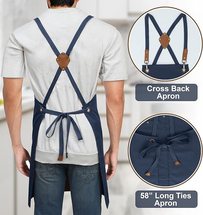RUVANTI Work Aprons for Men, Oil & Water Repellent, PolyCotton Cross Back - Image 7