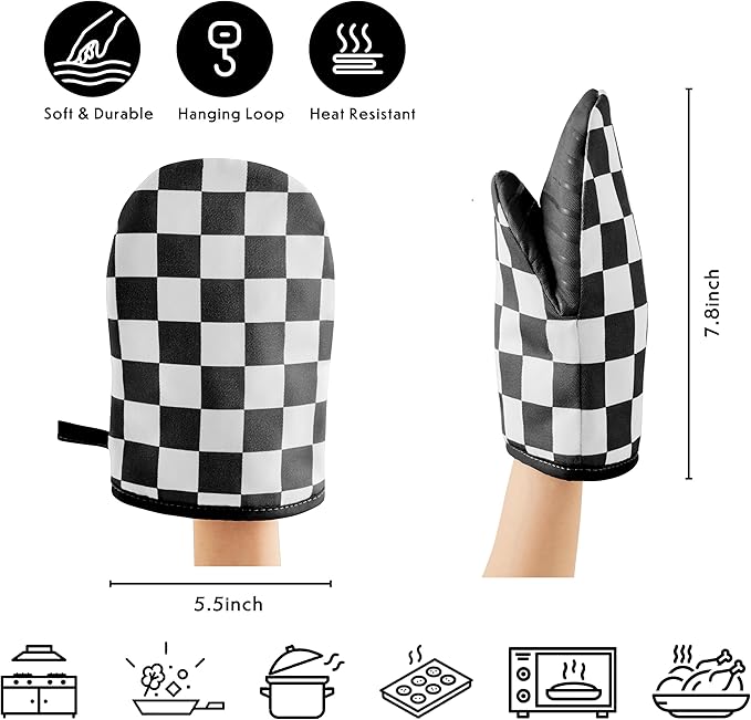 Ohocut Checkered Mini Oven Mitts Heat Resistant, Vintage Retro Black and White - Image 5
