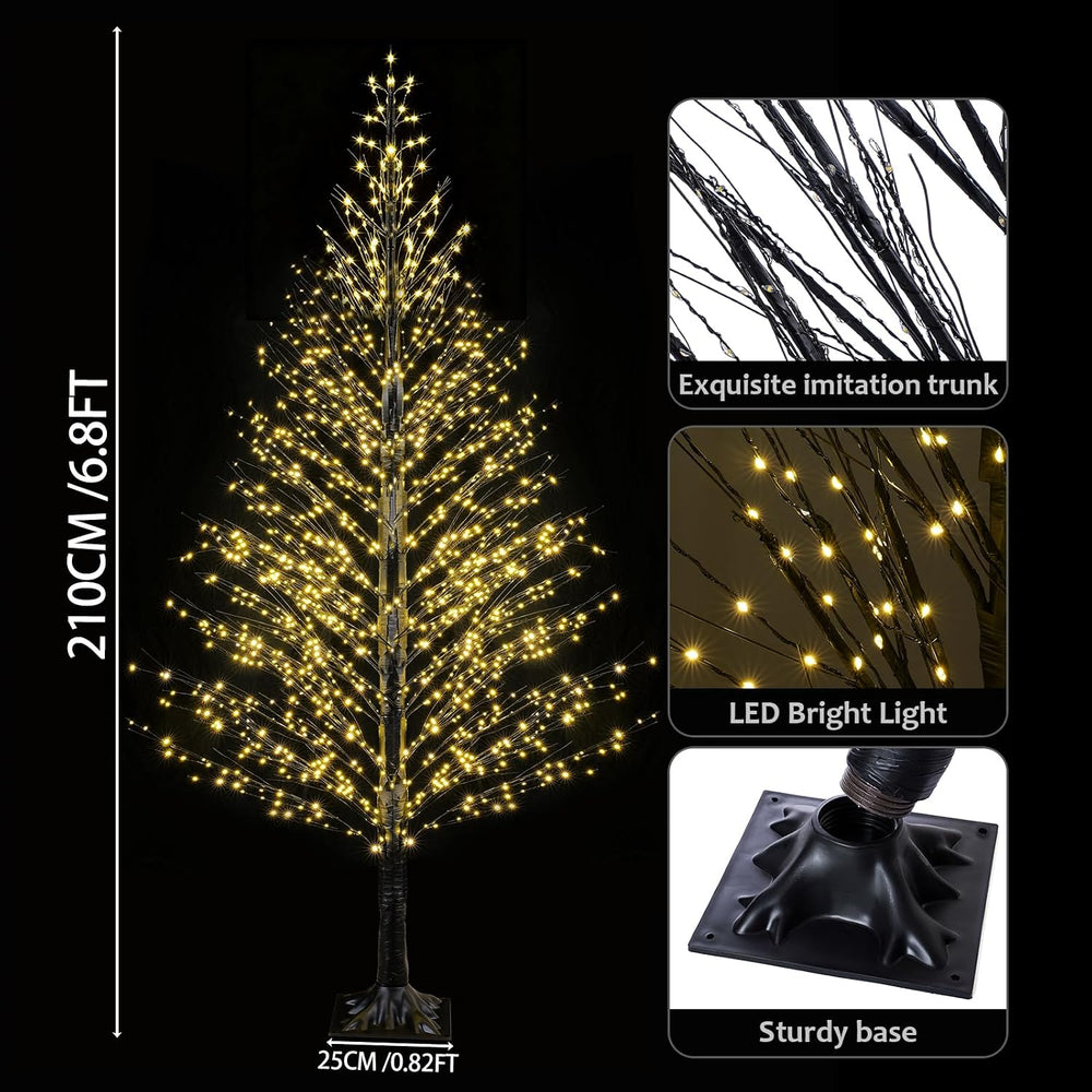7FT Lighted Black Tree with LED Lights, Prelit Lighted Halloween Tree with Re...