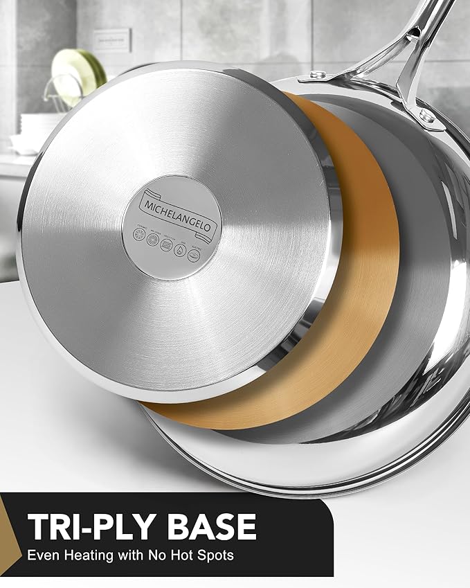 MICHELANGELO Stainless Steel Frying Pan Set, Stainless Steel Skillet - Image 2