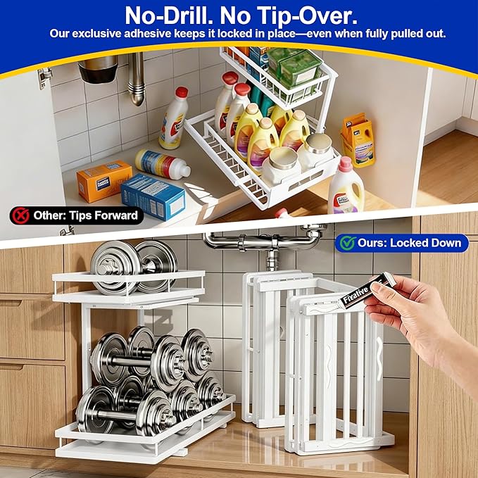 Under Sink Organizer, Dual-Rail Ball-Bearing, Under Kitchen Sink Organizer