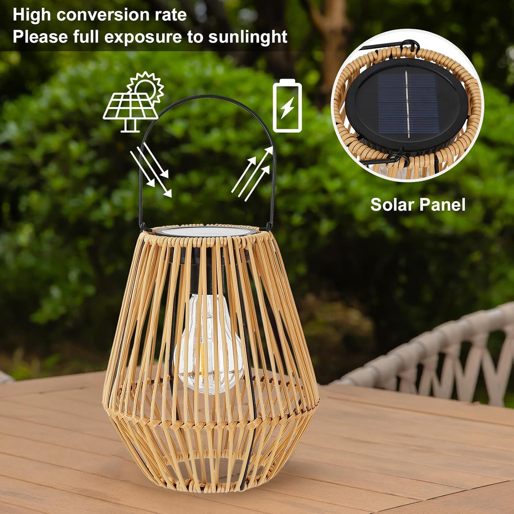 Livinlarge Solar Lanterns Outdoor Waterproof,Wicker Solar Lantern 2 Pack |