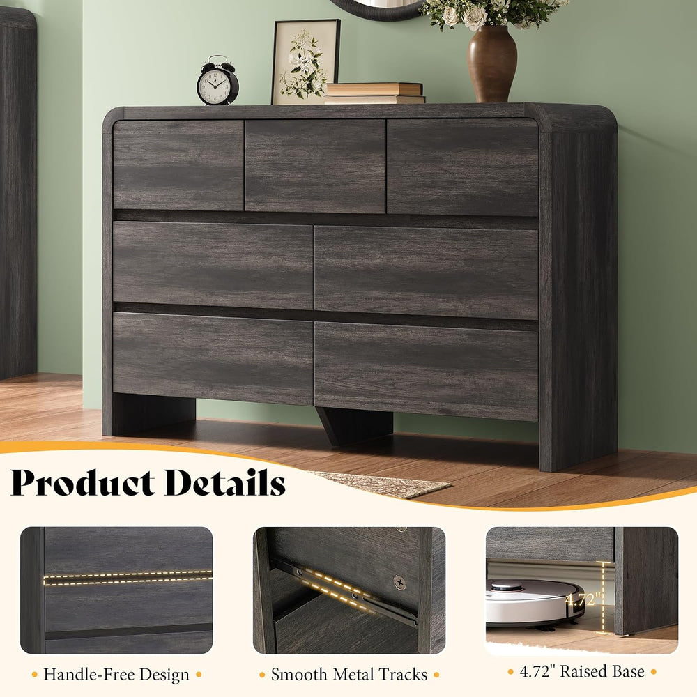 AMERLIFE Modern 3-Piece Bedroom Furniture Set with 7-Drawer Dresser and 2 Nig...