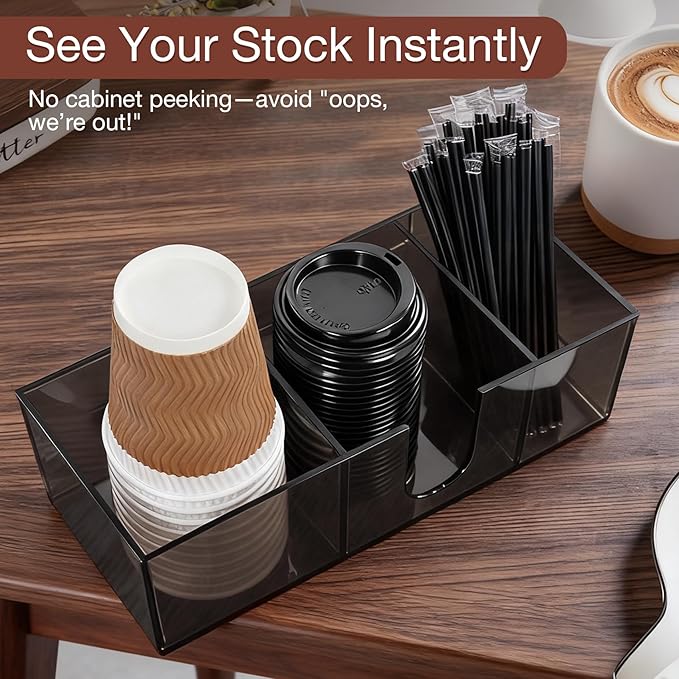 Acrylic Coffee Cup Holder for Countertop Breakroom, 3 Slots Acrylic Coffee Bar - Image 4